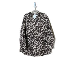 NWT Women's Plus Leopard Cheetah Print Button Up Blouse Size 30 Work Chic Shirt
